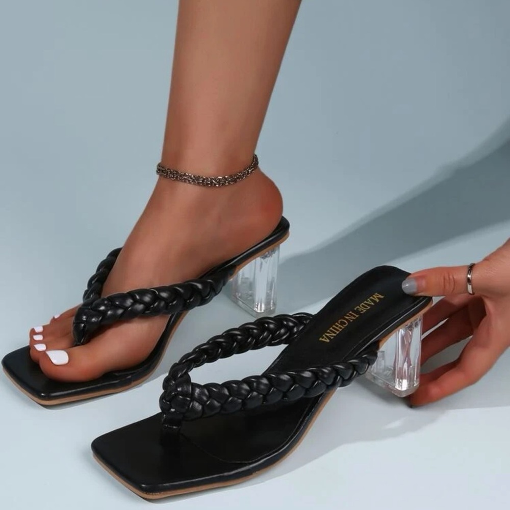 Braided Clear Heeled Sandals